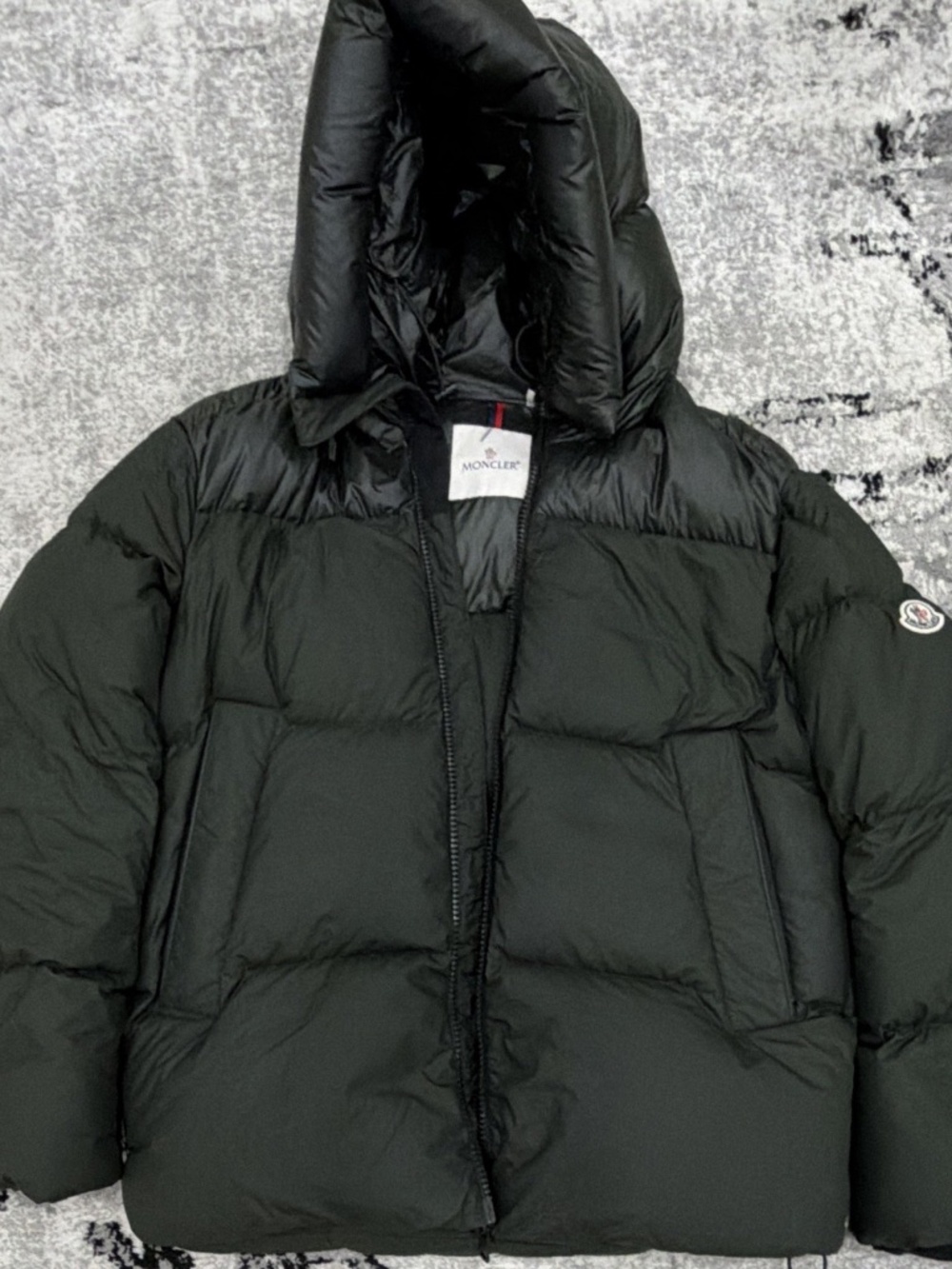 Moncler Maya Green Hooded Down Puffer Jacket Full Zip Logo Patch Size 1